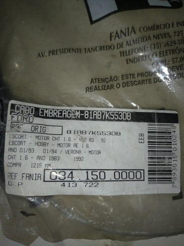 Imagem 2 de 5 de Cabo De Embreagem Escort Não Zetec