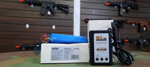 Airsoft Bateria Lipo Feasso 11.1 1300 Mah Carregador Lipo