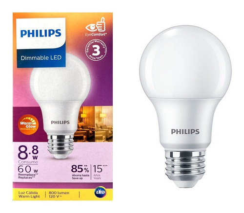 Foco Led Atenuable Ahorrador 8w Luz Cálida Warm Glow Philips