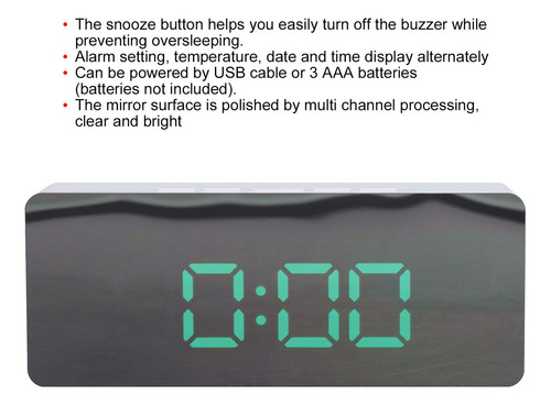 Reloj Despertador Led Con Espejo Digital Con Modo Snooze Par