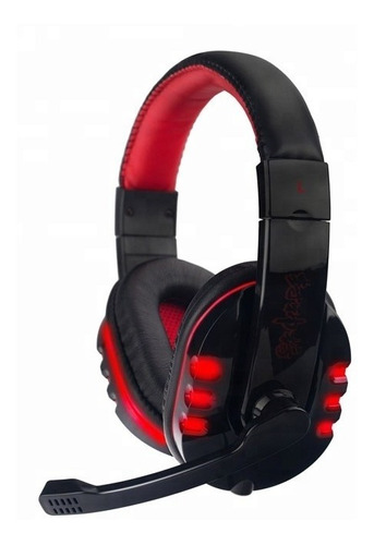 Auriculares Gamer Seisa Hy-733mv Con Luz Led Negro Y Rojo