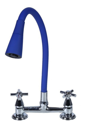 Griferia Doble Comando Cocina Mesada Estrella Pico Azul Flex