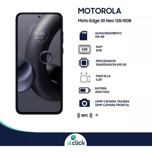 Imagen 2 de 10 de Celular Motorola Moto Edge 30 Neo 8/128gb Negro 3 Cts