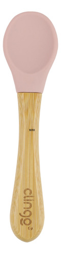 Colher De Bebê Silicone Atóxico E Bambu Orgânico Rosa