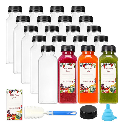 20 Botellas De Jugo De Plástico Vacías De 12 Oz Con Tapas, R