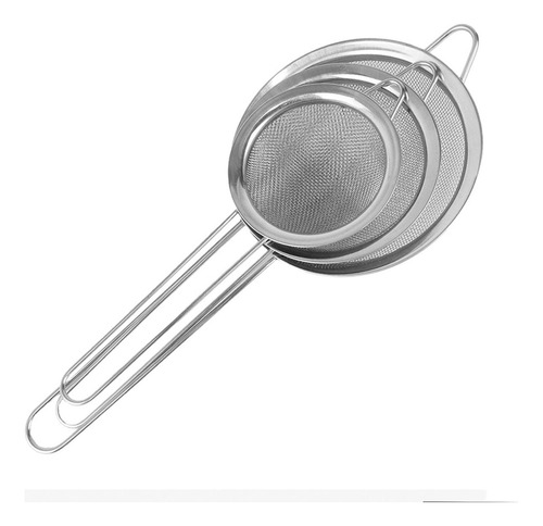 Kit Peneira Inox De Aço Inoxidável Com 3 Tamanhos Escoar