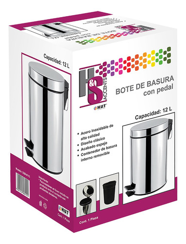 Bote De Basura Con Pedal H&s Accents 12l Color Plateado