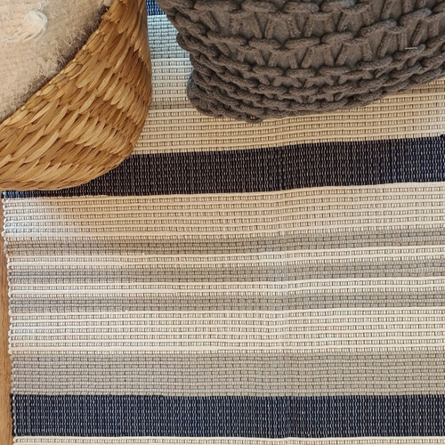 Tapete Tear Artesanal Beira Cama Listrado Azul Sereno 80x150