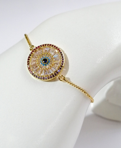 Pulsera Ajustable Ojo Turco Rosa Oro Laminado