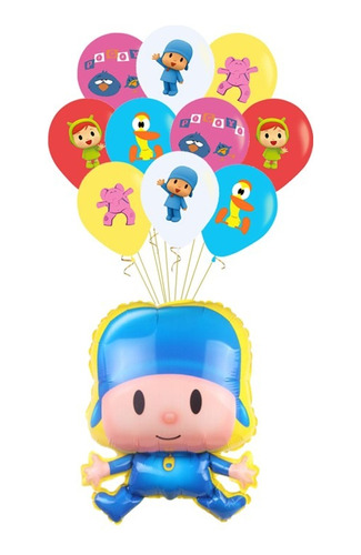 Pack 1 Globo Metalizado Pocoyo Tamaño 56x42 Y 10 De Látex