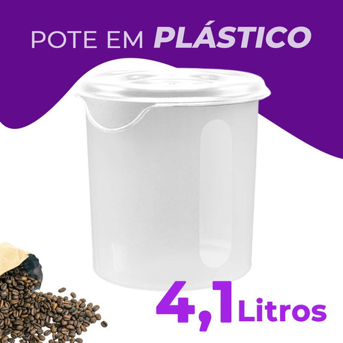 Pote Porta Mantimentos Redondo Com Tampa 4,1l Em Plástico