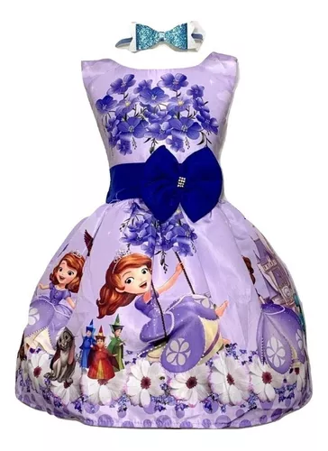 Vestido Infantil de Festa Lilás Luxo Princesa Sofia