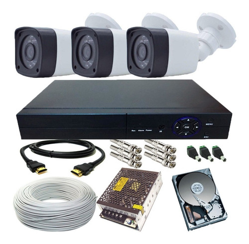 Kit Monitoramento Residencial 3 Câmeras Infra E Dvr Hdmi 4ch