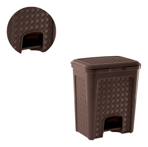 Imagen 6 de 10 de Tarro De Residuos Rattan Con Pedal 13 Lts Chocolate