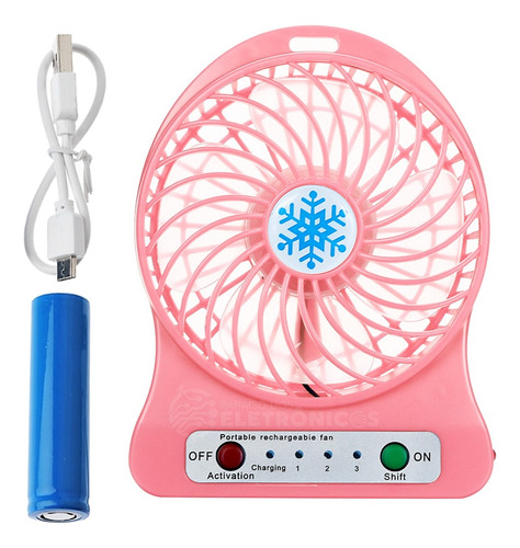 Mini Ventilador Azul Pequeno Portatil A Pilha Recarregavel Estrutura Rosa Pás Rosa Material Das Pás Plástico 110v/220v