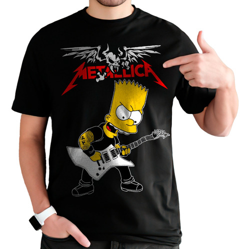 Camiseta Remera Metallica Rock Musica Bart Simpson Guitarra