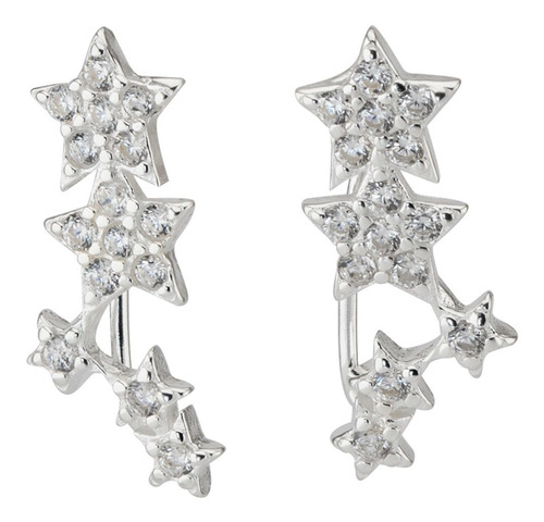 Aros Tipo Trepador Cinco Estrellas Plata 925 Regalo Mujer