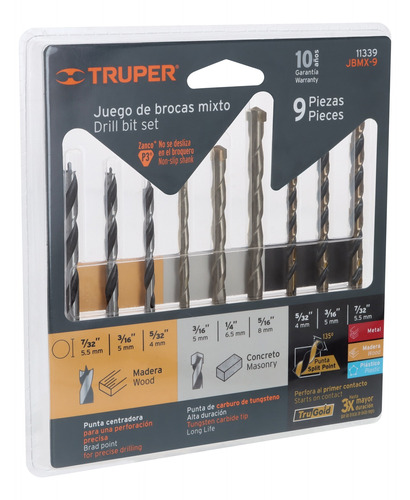 Juego De 9 Brocas Para Metal Concreto Y Madera, Truper 11339