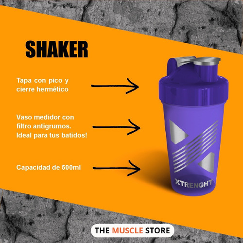 Imagen 4 de 10 de Xtrenght Shaker Vaso Mezclador De Proteínas Batidor A Rosca