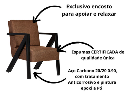 Poltrona Texas 1 Lugar Linho Chocolate Base De Aço Preto Fos Chocolate