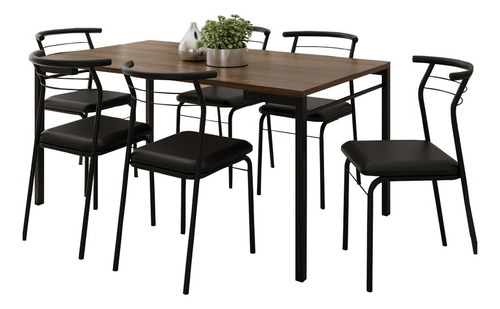 Conjunto sala de jantar Móveis Carraro Móveis Carraro Santana com 6 cadeiras desenho liso mesa de  160cm comprimento máximo x 90cm de largura x 77cm de altura - Preto