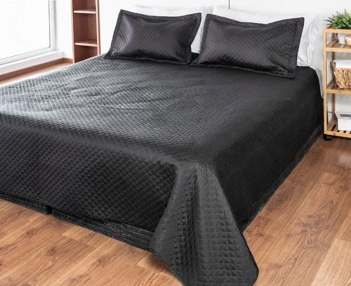 Colcha Cubrecama Quilt De Verano 2 Plaza Y Media + 2 Funda Color Negro