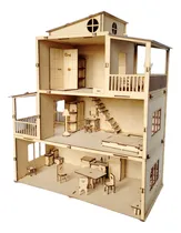 Comprar Casa De Muñecas Fibrofacil Casa Mdf + 30 Muebles Completa