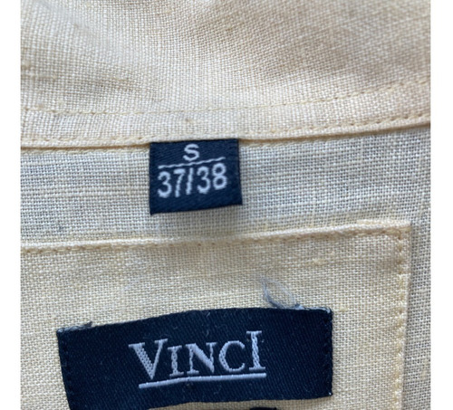 Camisa De Lino Manga Corta Color Amarillo Claro Talla 37/38 (Usado)