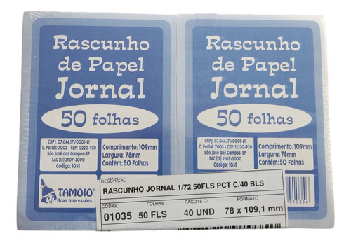 Bloco Rascunho Jornal 1/72 78x109mm 1035 40 Unidades Tamoio Cor Kraft