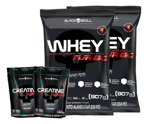 2x Whey Turbo Refil + 2x Creatina Turbo - Black Skull Sabor Chocolate