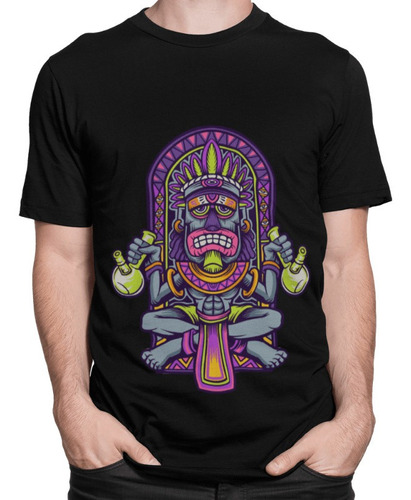 Playera Negra De Hombre De Estatua Tiki Con Bong De Cannabis