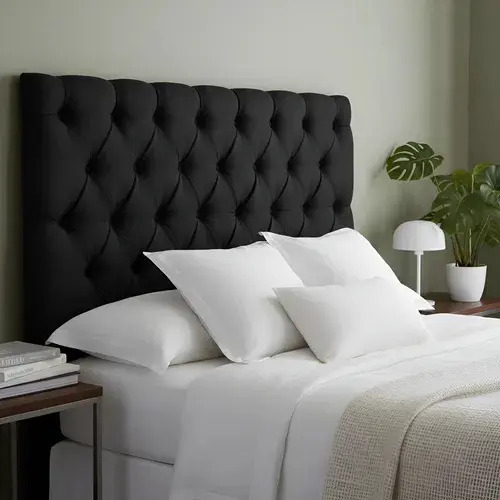 Respaldo Sommier Capitone Chenille Queen 150cm Negro Blessing
