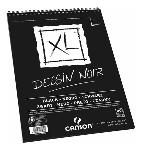 Block Hojas Negras, Canson Noir 29.7 X 42 Cm. 40 Hojas