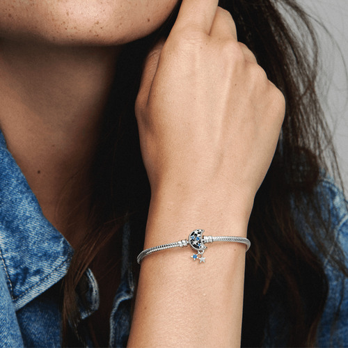 Bracelete De Prata Com Fecho Lua Em Pave Pandora
