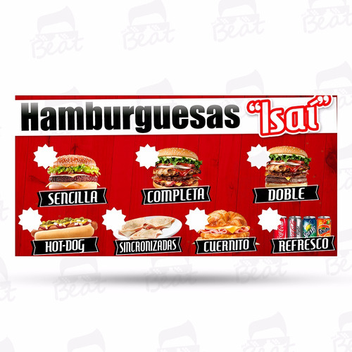 Lona Para Publicidad Negocio Modelo Hamburguesas  2x1m