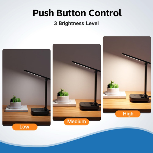 Lámpara De Escritorio Led Con 2 Puertos De Carga Usb-a Y 2 U