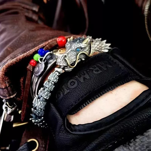 Pulsera Con Forma De Cabeza De Dragón Hecha A Mano En Plata