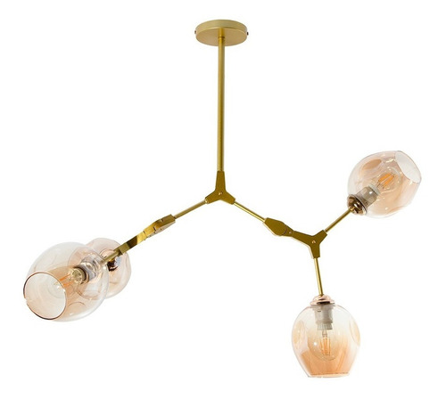 Lámpara Techo Moderna Dorada 40w 4 Luces Estructura Dorado