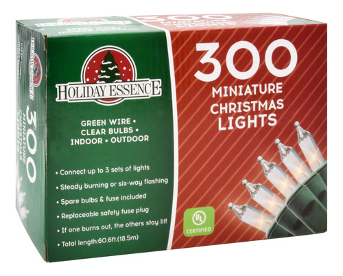 Holiday Essence 300 Mini Luz Transparente Cadena Navidad Uso