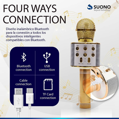Imagen 3 de 10 de Microfono Karaoke Bluetooth Parlante Usb Recargable Fiestas