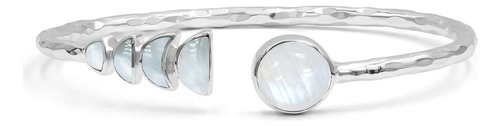Brazalete Concha Nácar Y Piedra Luna Fase Lunar En Plata 925 Color Blanco Diámetro 17.7 Cm Largo 17.7 Cm