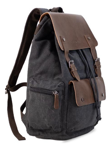 Mochila De Tela Canvas Con Tapa Gran Capacidad Lincolns Color Negro