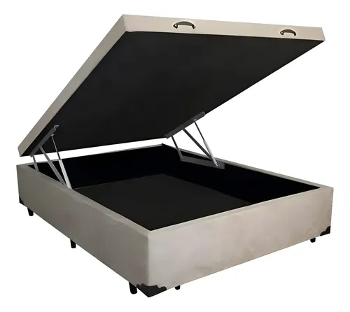 Cama Box Baú Premium Casal 138 Bello Box Suede Cor Bege