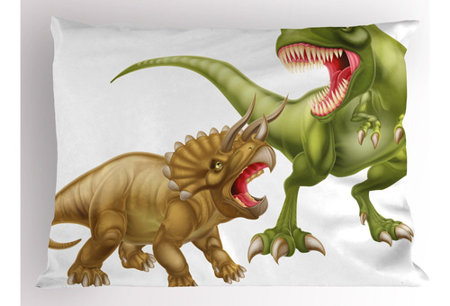 Ambesonne Funda De Almohada De Dinosaurio, T Rex Versus Tric