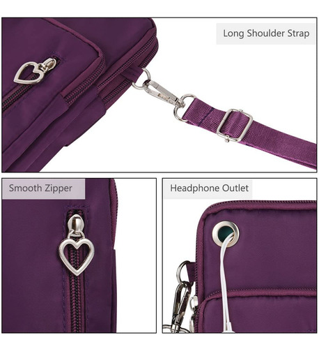 Cartera Cruzada De Nailon De Viaje Monedero Para Teléfono Color Diseño De La Tela Acabado De Los Herrajes Color De La Correa De Hombro