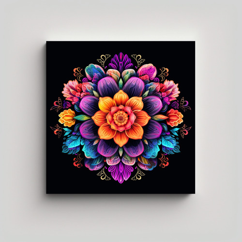 Cuadro Mandala Floral En Armonía De Colores 50x50cm Flores