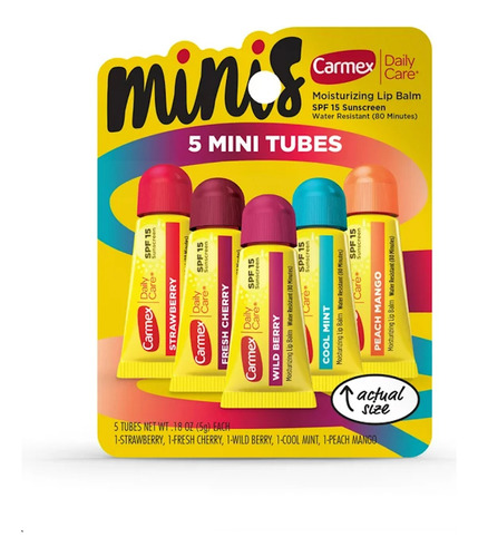 Carmex Pack X 5 Mini Bálsamos Labiales Waterproof Spf 15