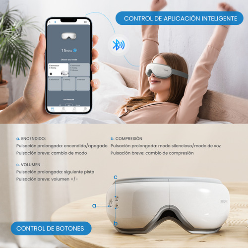 Masajeador de ojos Renpho con control por aplicación masajeador facial para aliviar la migraña máscara de sueño con función de masaje y modo hazlo tú mismo