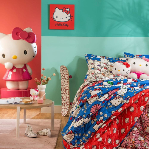 Edredom Dupla Face Matelassê Hello Kitty - King Rosa - Artex
