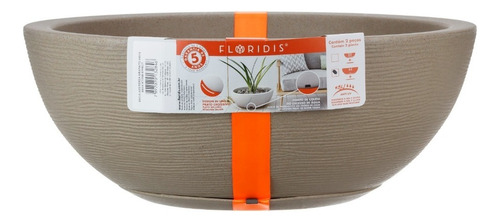 Maceta Floridis Plástico Bowl Premium Grande 44x19 Cm Simil Piedra + Plato Color Beige